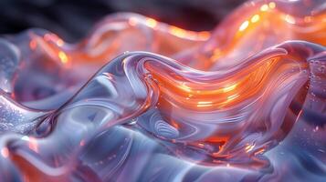 A close up of a liquid, organic shapes and curved lines, glass sculpture. photo