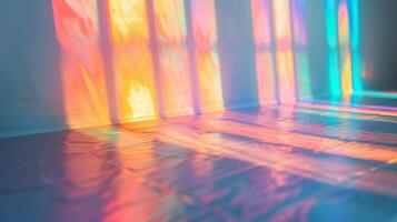 Macro detail of rainbow light rays on a white wall. photo