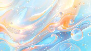 A futuristic background with pastel blue and orange soft glow bubbles of abstract shapes. photo