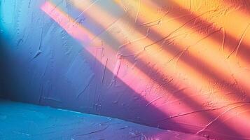 Macro detail of rainbow light rays on a white wall. photo