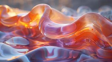 A close up of a liquid, organic shapes and curved lines, glass sculpture. photo