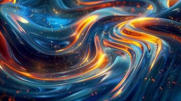 An abstract background with swirling colors of blue and orange with golden glowing lights. photo