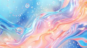 A futuristic background with pastel blue and orange soft glow bubbles of abstract shapes. photo