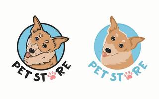 Pet store logo template. Two versions. with outline and without outline. Happy, cheerful dog. Bright illustration. Suitable for veterinary clinics and animal shelters. vector