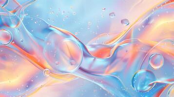 A futuristic background with pastel blue and orange soft glow bubbles of abstract shapes. photo