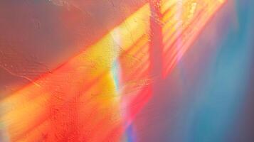 Macro detail of rainbow light rays on a white wall. photo