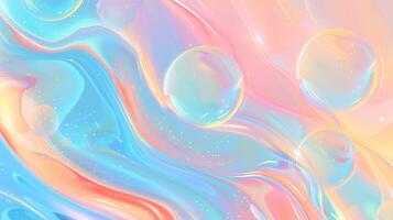 A futuristic background with pastel blue and orange soft glow bubbles of abstract shapes. photo