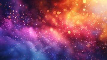 A background of colorful lights and bokeh particles in space. photo