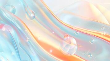A futuristic background with pastel blue and orange soft glow bubbles of abstract shapes. photo
