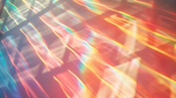 Macro detail of rainbow light rays on a white wall. photo