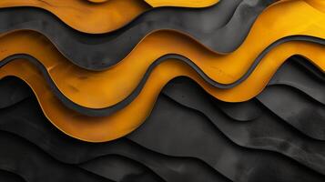 Black and yellow abstract background with waves. photo