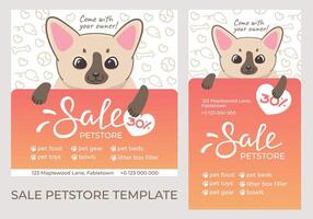 Colorful social media banner template for a pet store sale. Square and story format. Cute color-point cat holding a discount card. For pet shops and veterinary clinics. vector