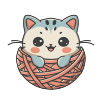 graphic of a cat in a ball of wool png
