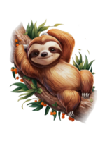 graphics of a sloth lying on a tree branch png