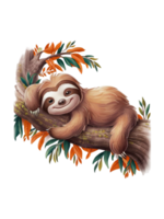 graphics of a sloth lying on a tree branch png