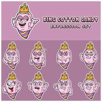 Cotton Candy Expression set. Mascot cartoon character for flavor, strain, label and packaging product. vector