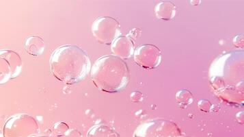 Flowing water bubbles in light pink gradient on minimalistic background. photo