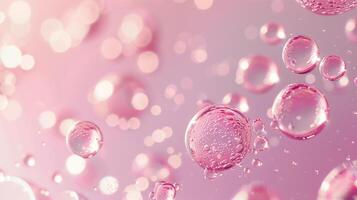 Flowing water bubbles in light pink gradient on minimalistic background. photo