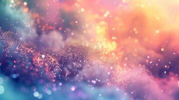 A background of colorful lights and bokeh particles in space. photo