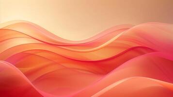 Abstract background with red and pink waves with light gradient on the light orange background. photo