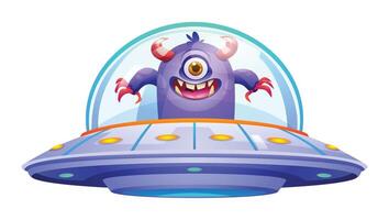 Monster alien riding spaceship ufo. Cartoon illustration isolated on white background vector