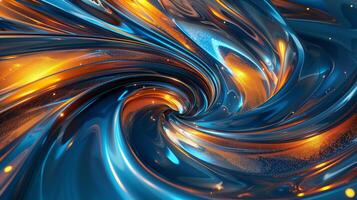 An abstract background with swirling colors of blue and orange with golden glowing lights. photo