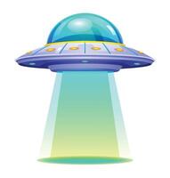 Ufo with light cartoon illustration. Unidentified flying object. Isolated on white background vector