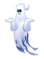 Funny confused ghost cartoon character. Halloween spooky mysterious ghost. Illustration isolated on white background vector