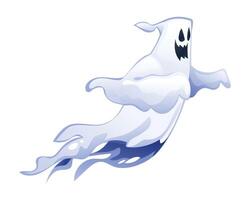 Cartoon night ghost flying. Halloween spooky mysterious ghost character illustration vector