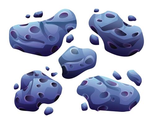 Set of asteroids or meteorites. Cartoon illustration isolated on white background
