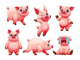 Set of pig in different poses. Cartoon illustration vector