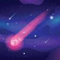 Comet falls with speed trail in the sky space. Asteroid or meteorite flying in night sky. Cartoon illustration vector