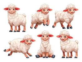 Set of lamb in different poses. Cartoon illustration vector