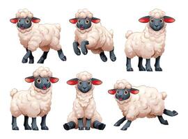 Set of sheep in various poses. Cartoon illustration vector