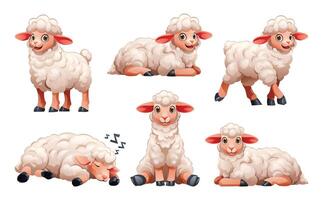 Set of lamb in various poses. Cartoon illustration vector