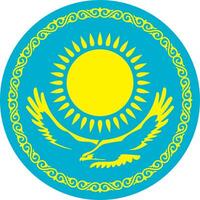 round state flag of the Republic of Kazakhstan. Asian country symbol. Blue sky, sun and golden eagle. vector