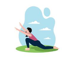 Young woman is stretching in the park in the morning. sport and recreation activities illustration. Simple flat design for healty lifetyle vector