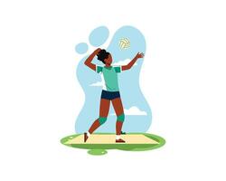 hembra vóleibol jugador servicio el pelota. deporte y recreación concepto. sano estilo de vida ilustración en estilo plano diseño vector