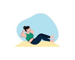 Young woman is doing sit ups to make her body more ideal. sport and recreation design. Healthy lifestyle in flat style design. vector