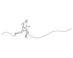 Continuous single line drawing of young man running in the morning on an uphill track. Healthy sport training concept illustration design vector