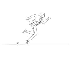 continuo soltero línea dibujo de lado ver de hombres en trajes corriendo rápido hacia el meta. sano deporte formación concepto diseño ilustración vector