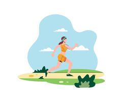 Young woman wearing a headband jogging in the park on weekends. sport and recreation activities. Design illustration healty lifestyle concept vector