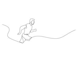Continuous single line drawing of side view of disabled adult man running on an uphill track. Healthy sport training concept. Competition event. Design illustration vector