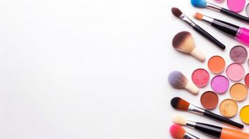 Colorful Makeup Brushes Collection on White Background. photo