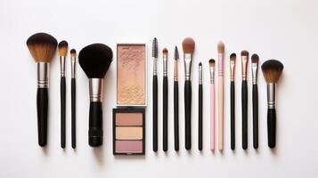 Assorted Makeup Brushes and Powders. photo