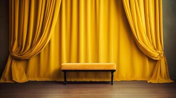 Yellow Curtain and Bench. photo