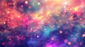 A background of colorful lights and bokeh particles in space. photo