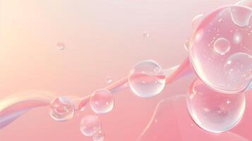 Flowing water bubbles in light pink gradient on minimalistic background. photo