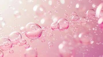 Flowing water bubbles in light pink gradient on minimalistic background. photo