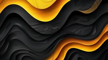 Black and yellow abstract background with waves. photo